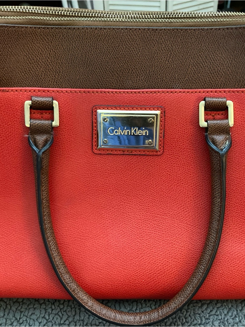 Calvin Klein Red and Brown Leather Shoulder Bag